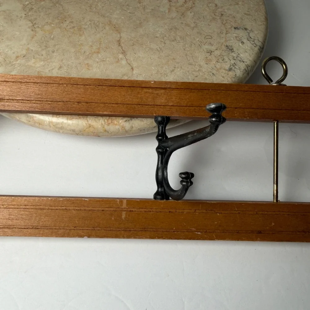 Vintage Wood Cast Iron Wall Mount Coat Rack 24
